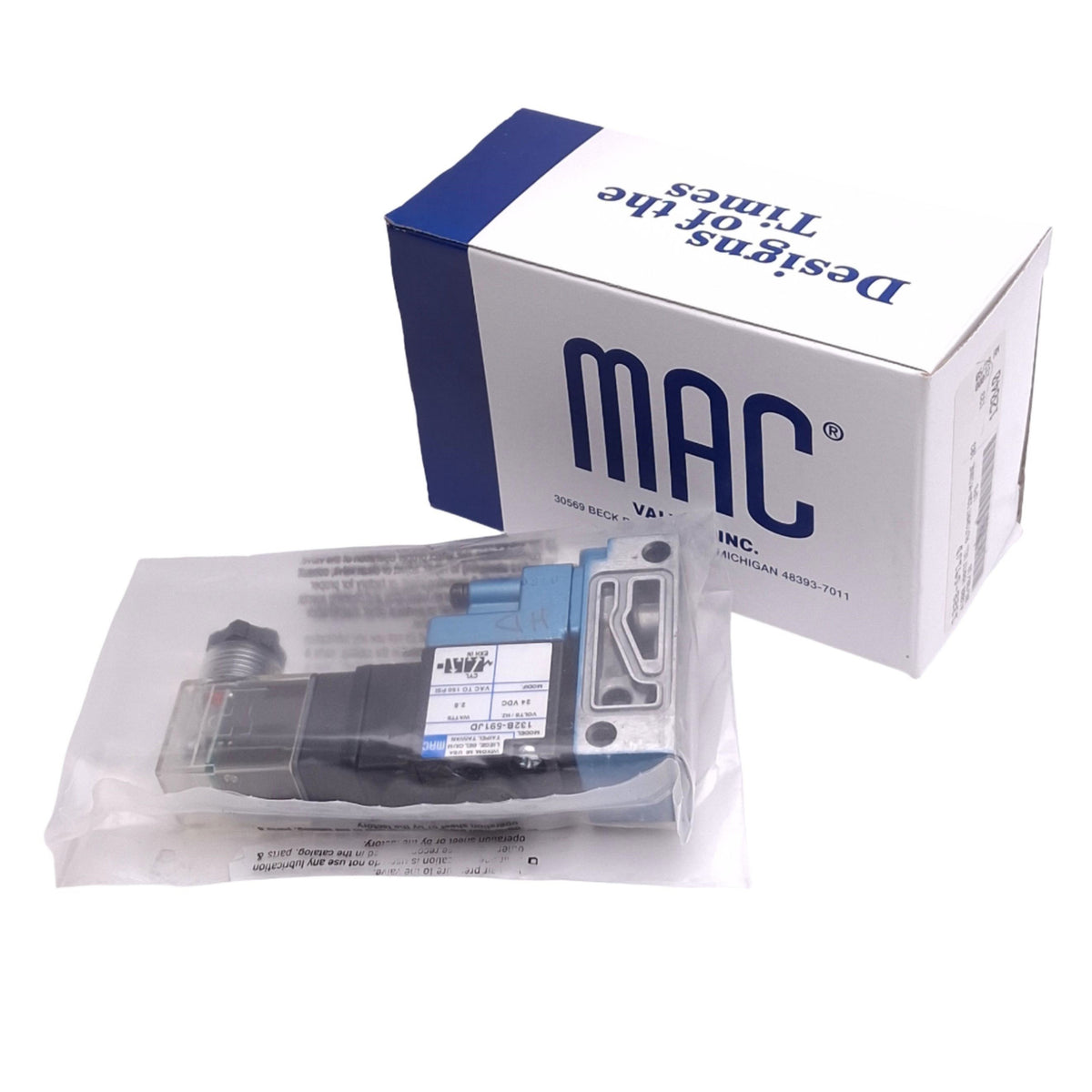 New Mac 132B-591JD Solenoid Valve, 3/2-Way NO/NC, 0-150psi Max, 24VDC Coil