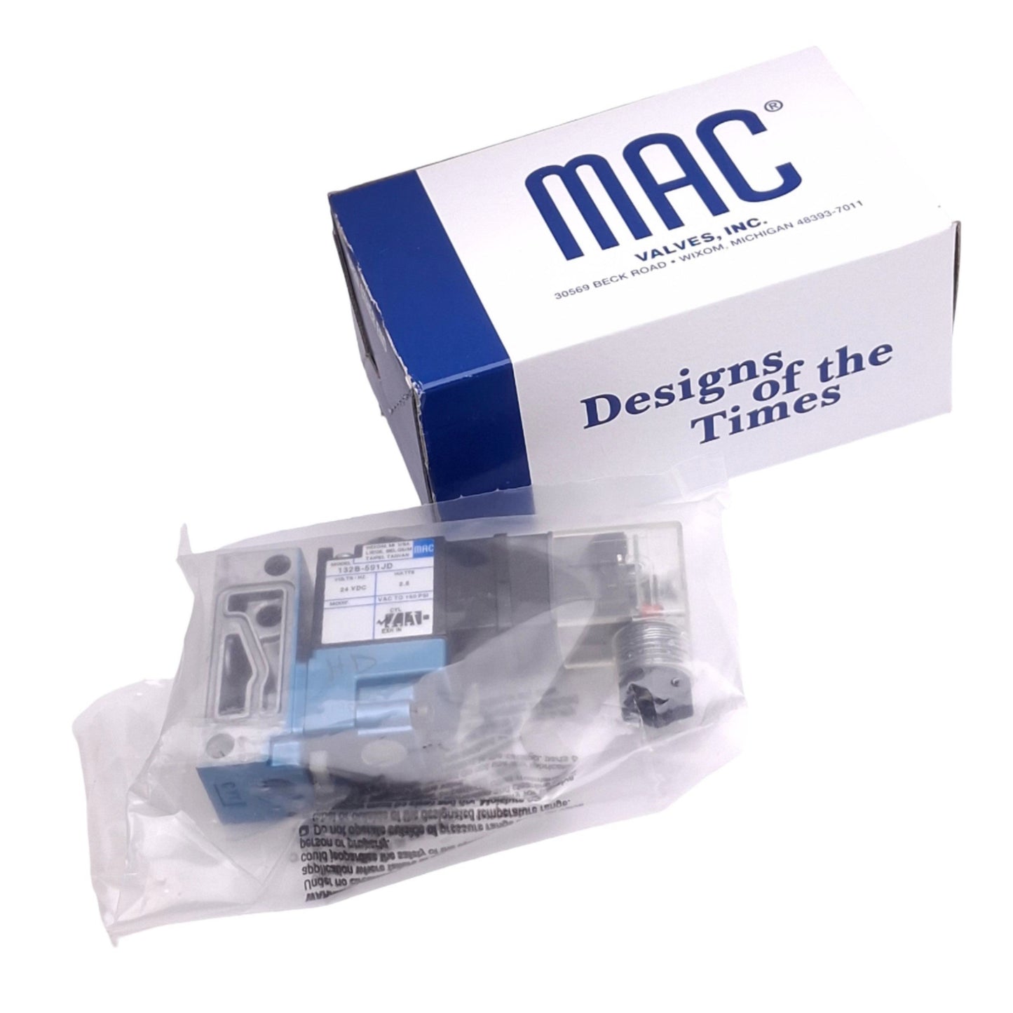 New Mac 132B-591JD Solenoid Valve, 3/2-Way NO/NC, 0-150psi Max, 24VDC Coil