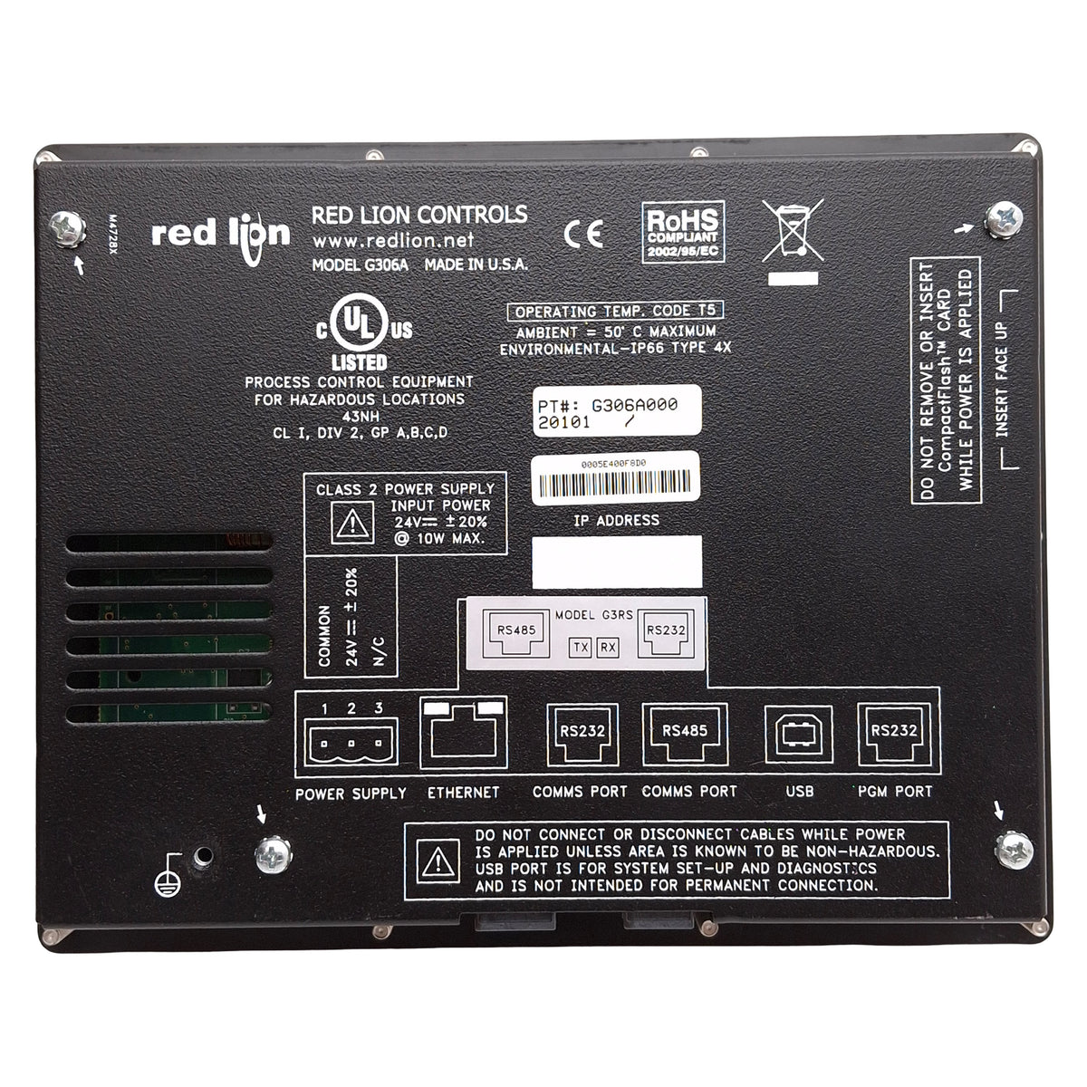 Used Red Lion G306A000 G3RS Touchscreen HMI, 5.7in TFT, RS-232/485, 24VDC *Scratches*