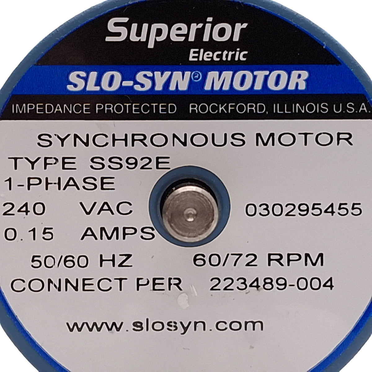 New Superior Electric SS92E SLO-SYN Stepper Motor, 240VAC 0.15A, 72rpm, NEMA 23