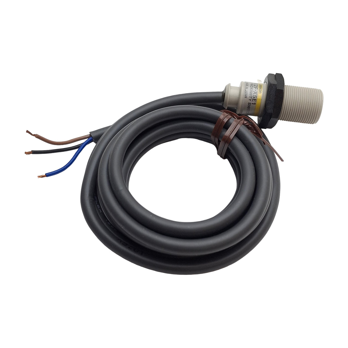New – Open box Omron E2F-X5E1 Proximity Sensor, 5mm SN, 10-30VDC, NPN NO, 2 Meter Cable, M18