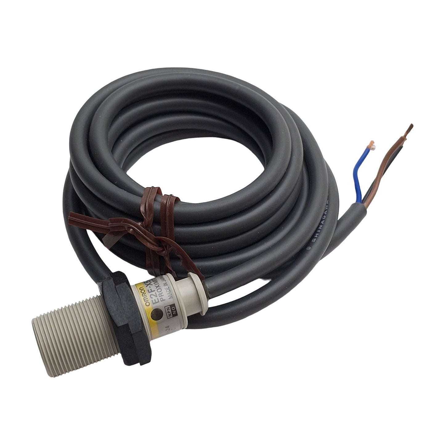 New – Open box Omron E2F-X5E1 Proximity Sensor, 5mm SN, 10-30VDC, NPN NO, 2 Meter Cable, M18
