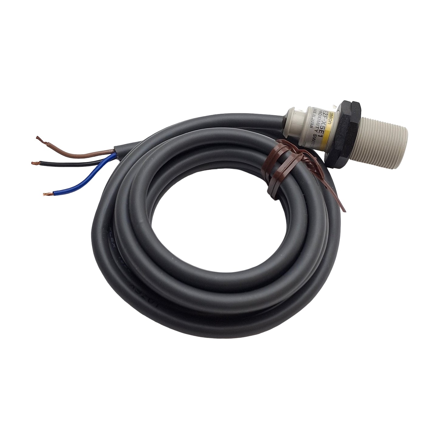 New – Open box Omron E2F-X5E1 Proximity Sensor, 5mm SN, 10-30VDC, NPN NO, 2 Meter Cable, M18