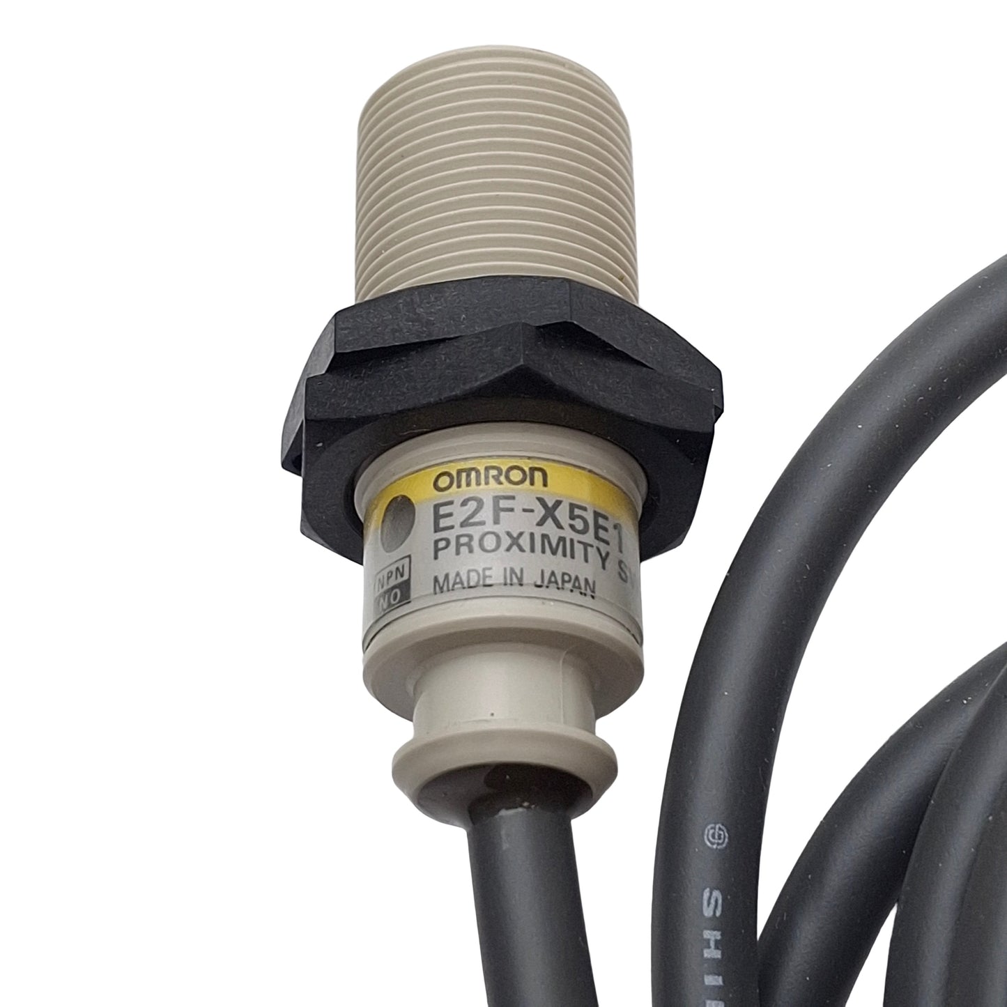 New – Open box Omron E2F-X5E1 Proximity Sensor, 5mm SN, 10-30VDC, NPN NO, 2 Meter Cable, M18