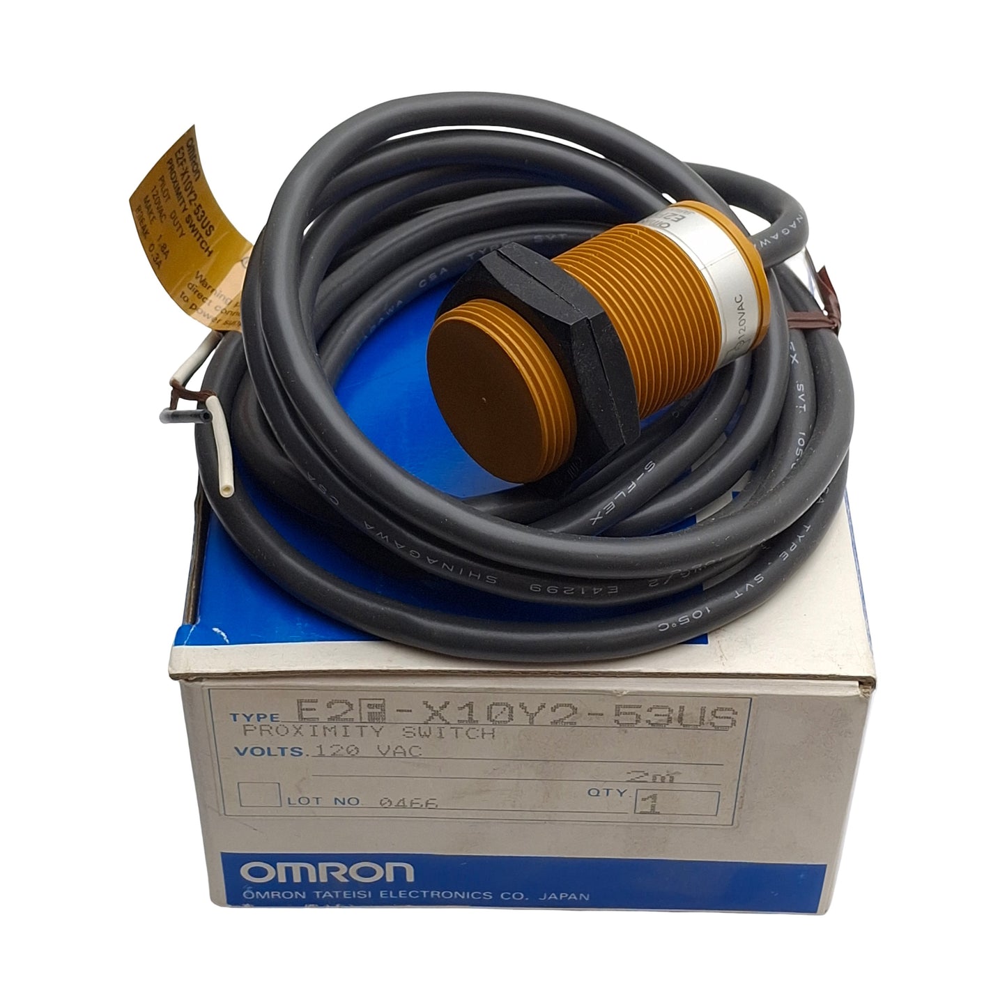 New Omron E2F-X10Y2-53US Proximity Sensor 10mm SN, 2-Wire NC Output, 100-120VAC, M30