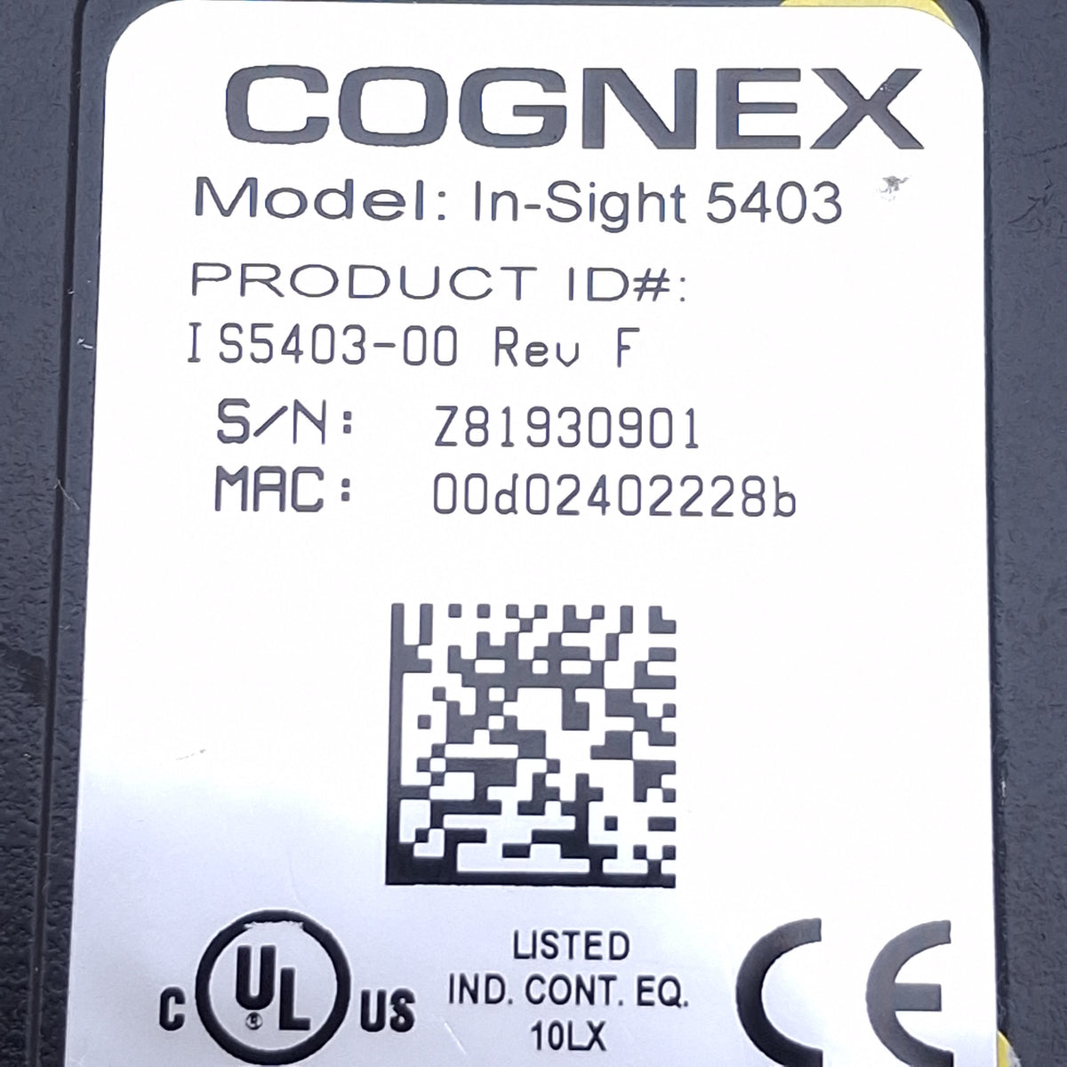 Used Cognex IS5403-00 In-Sight 5403 Machine Vision Camera 1/1.8in CCD, 1600x1200