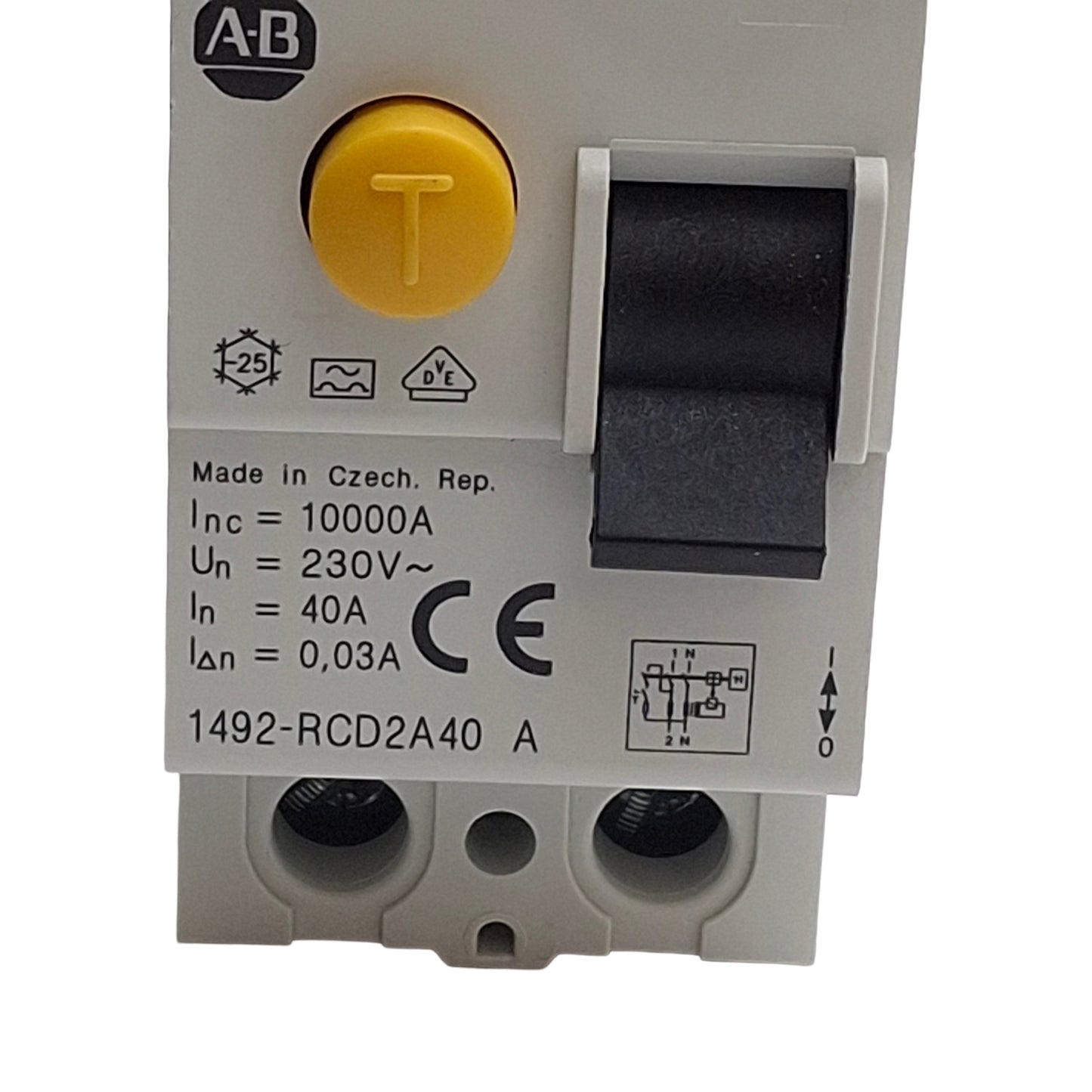 Used Allen Bradley 1492-RCD2A40 Residual Current Device 2-Pole, 230VAC, 40A, 30mA