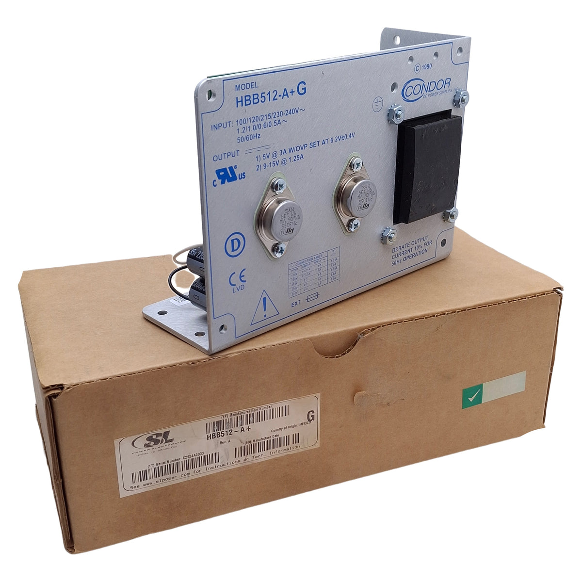 New SL Power HBB512-A+G Dual Output Power Supply 100-240VAC In, 5VDC/9-15VDC Out