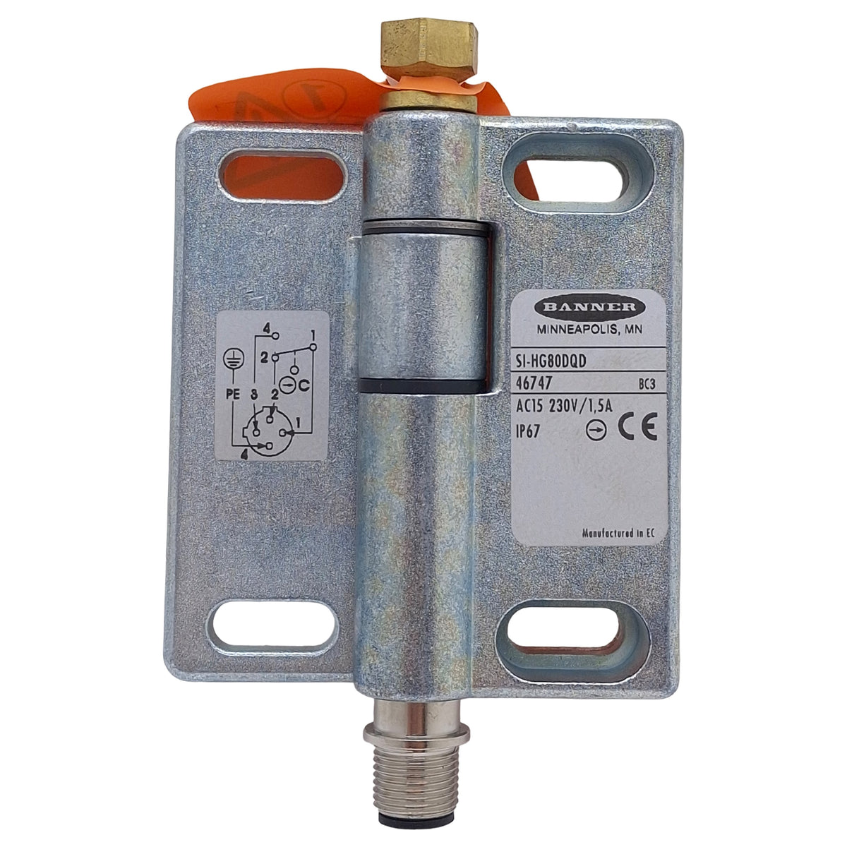 New – Open box Banner SI-HG80DQD Hinge Safety Interlock Switch, SPDT 1NC/1NO, 230VAC, 4-P M12