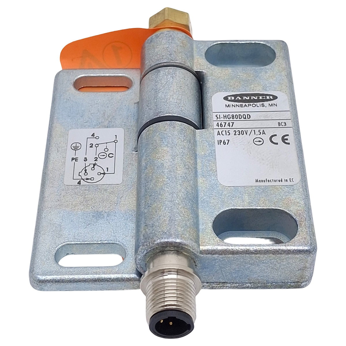 New – Open box Banner SI-HG80DQD Hinge Safety Interlock Switch, SPDT 1NC/1NO, 230VAC, 4-P M12
