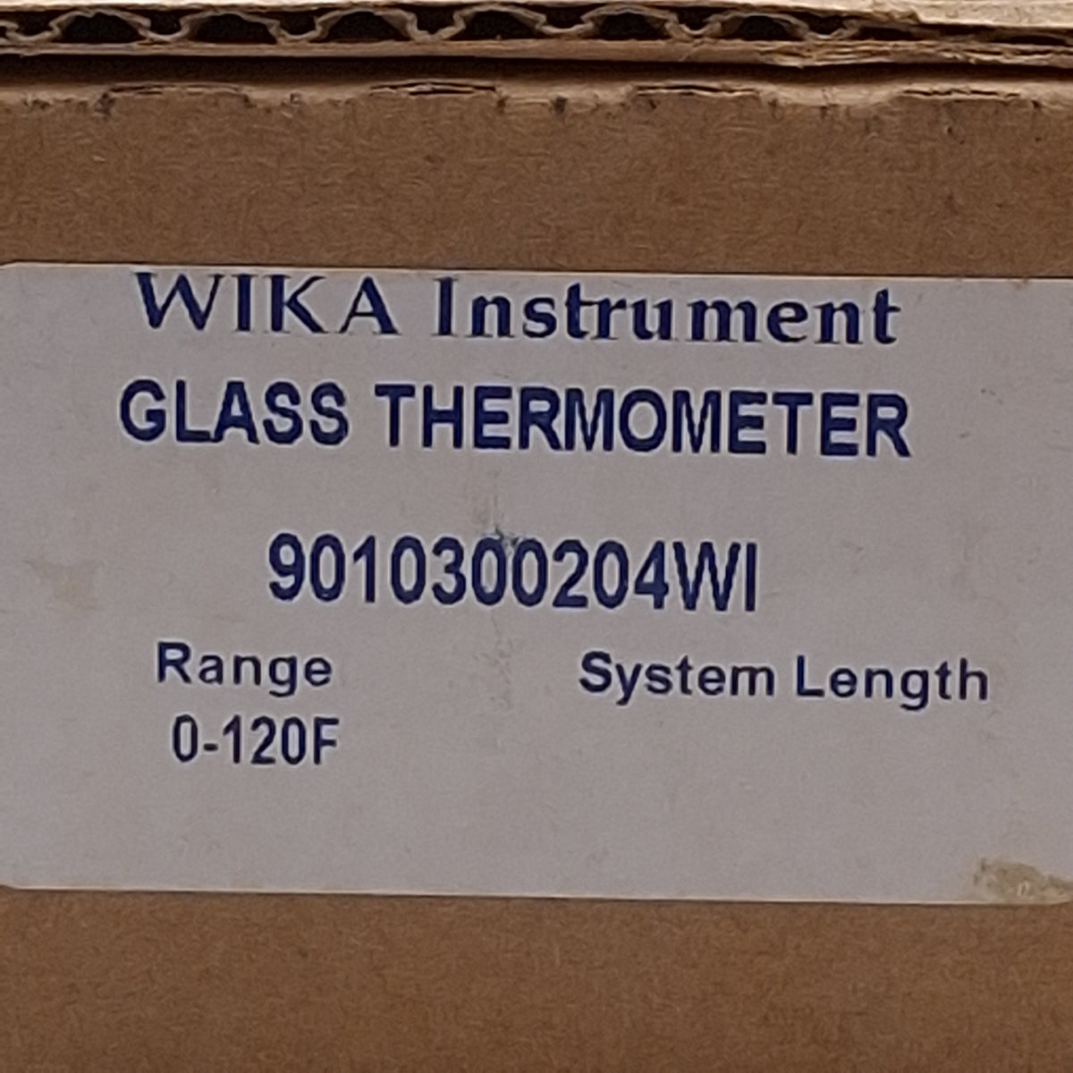 New Wika 9010300204WI Glass Thermometer 0-120°F Range, 3-1/2in Stem, 9in Scale