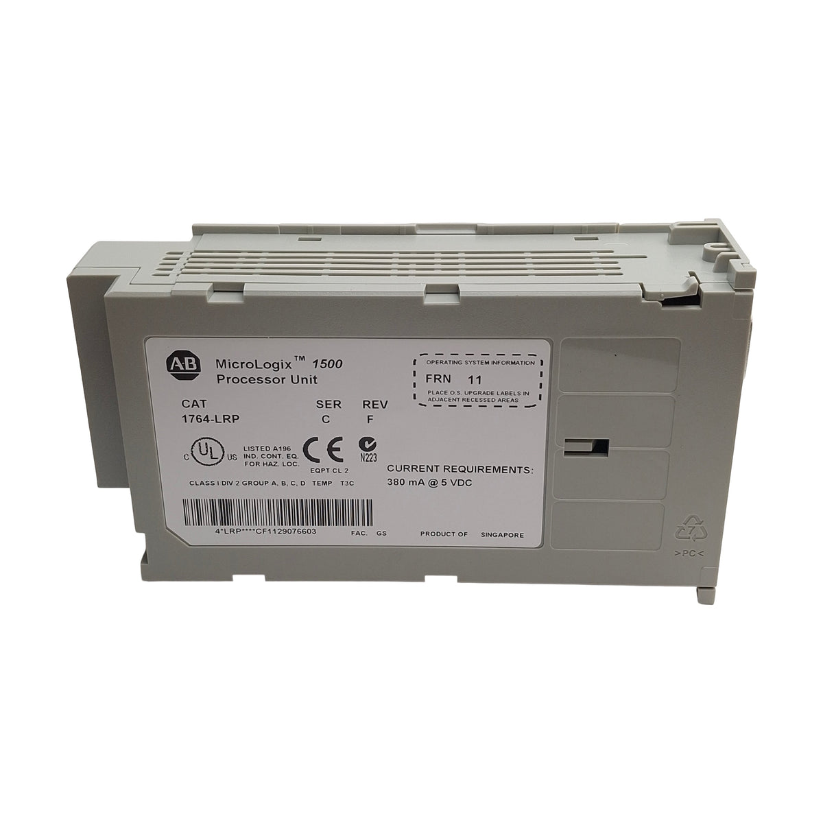 New – Open box Allen Bradley 1764-LRP Ser C Rev F Frn11 MicroLogix 1500 Processor Unit, 5VDC