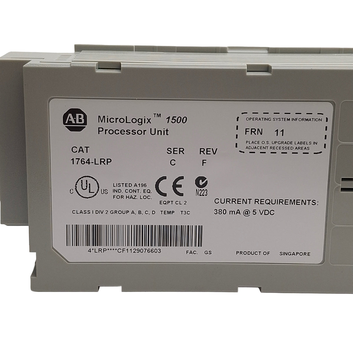 New – Open box Allen Bradley 1764-LRP Ser C Rev F Frn11 MicroLogix 1500 Processor Unit, 5VDC