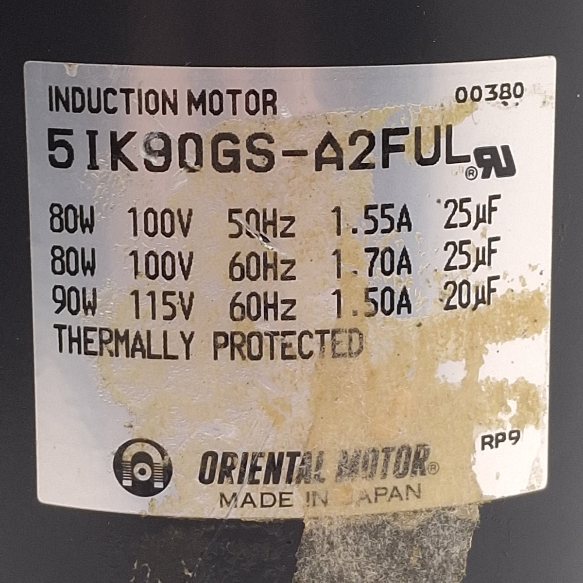 Used Oriental Motor 5IK90GS-A2FUL Induction Motor, 80-90W, 100-115VAC, 20-25µF