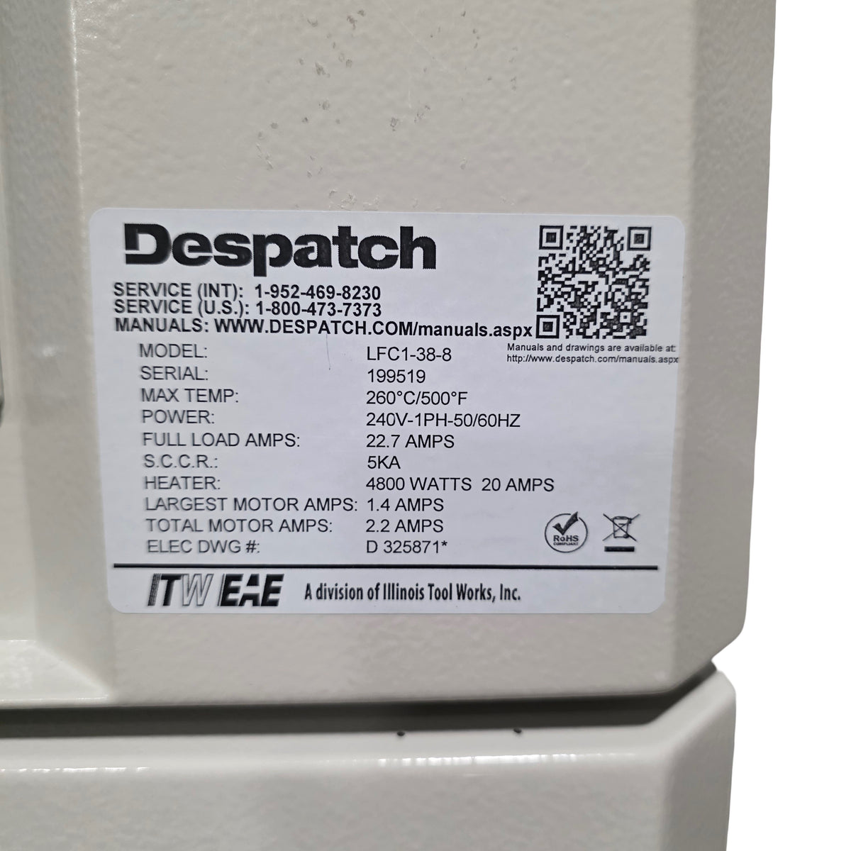 Used Despatch LFC1-38-8 High Performance Flammable Solvent Oven 3.8CuFt, 240VAC 1Ph