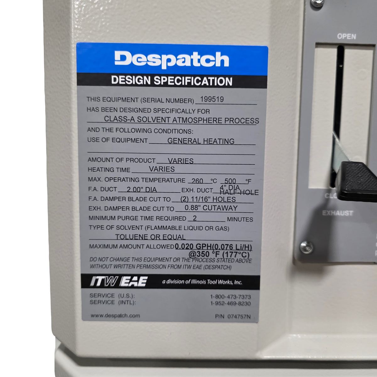 Used Despatch LFC1-38-8 High Performance Flammable Solvent Oven 3.8CuFt, 240VAC 1Ph