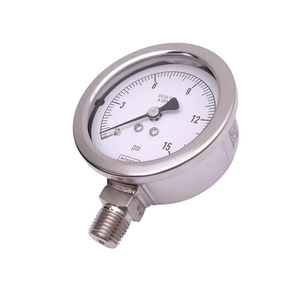 New NOSHOK 25-400-15-psi-CC Air Pressure Gauge, 2-1/2in Face, 0-15psi, 1/4in NPT