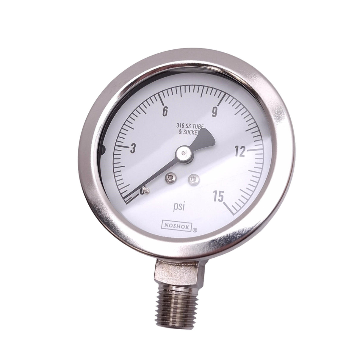 New NOSHOK 25-400-15-psi-CC Air Pressure Gauge, 2-1/2in Face, 0-15psi, 1/4in NPT
