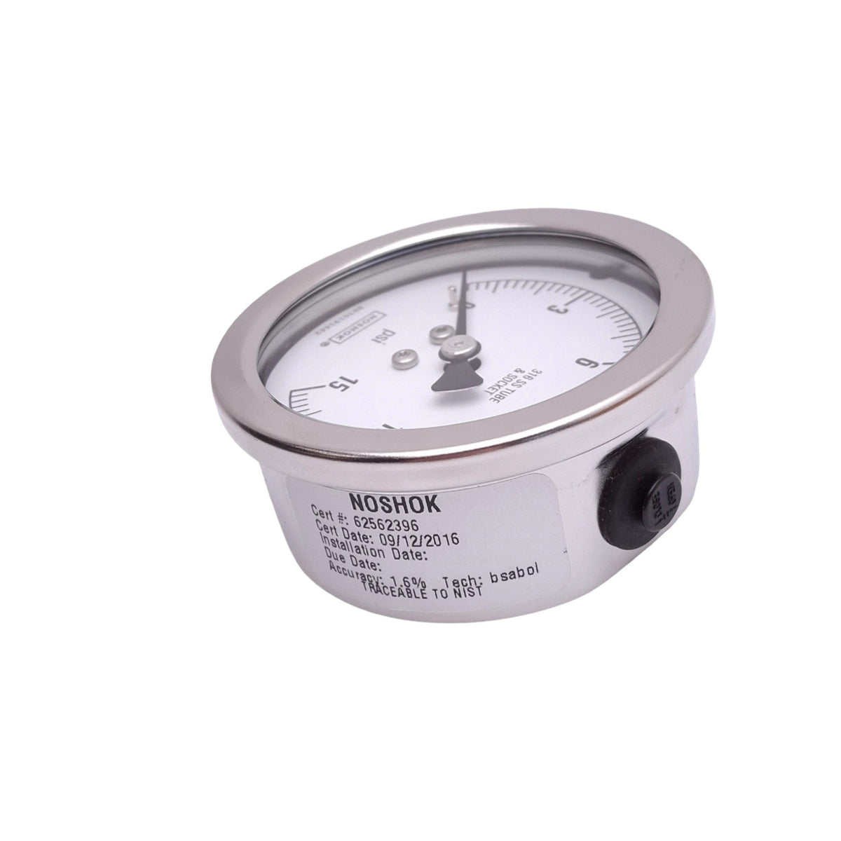 New NOSHOK 25-400-15-psi-CC Air Pressure Gauge, 2-1/2in Face, 0-15psi, 1/4in NPT