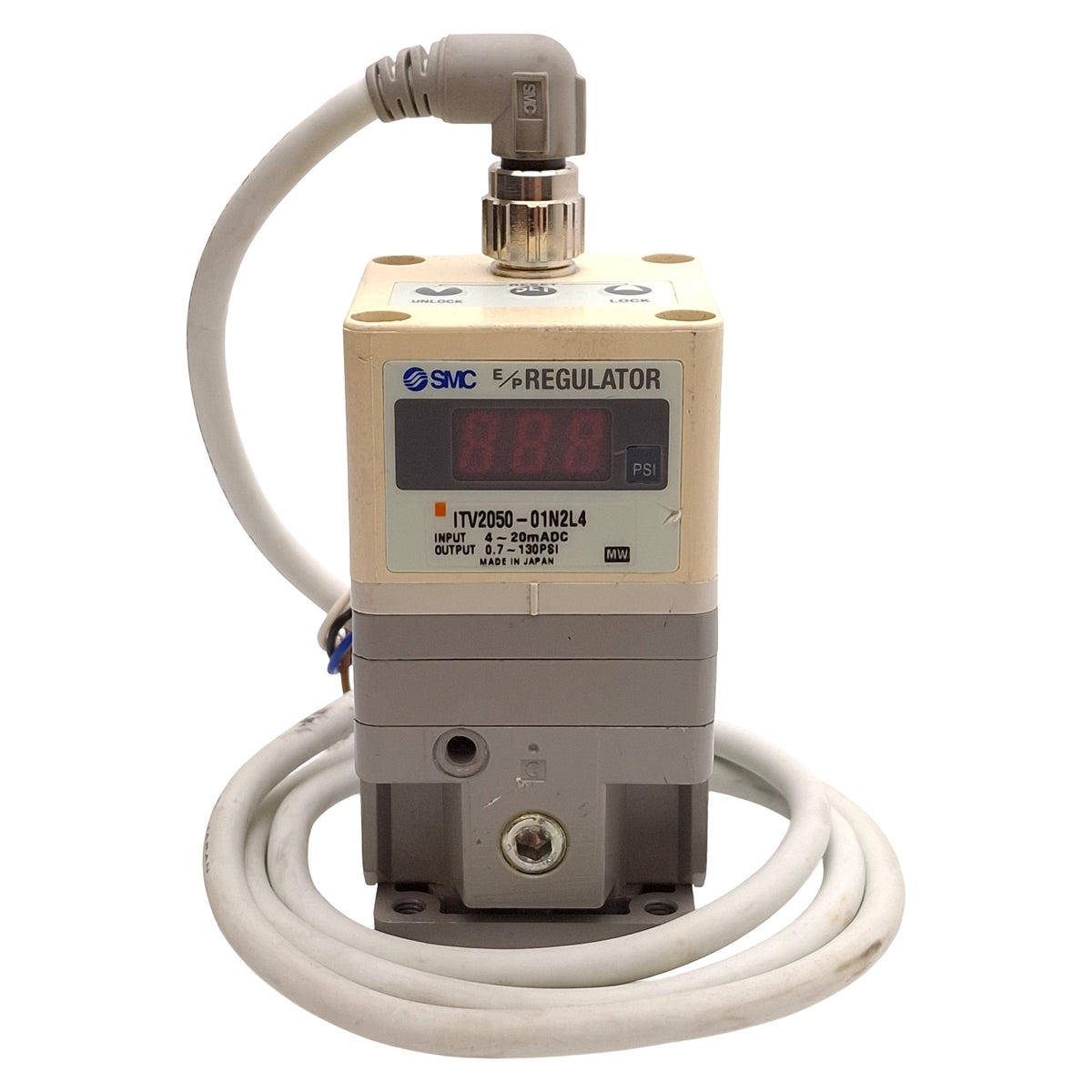 Used SMC ITV2050-01N2L4 Electro-Pneumatic Regulator, 0.7-130psi Set, 4-20mA, 1/4NPT