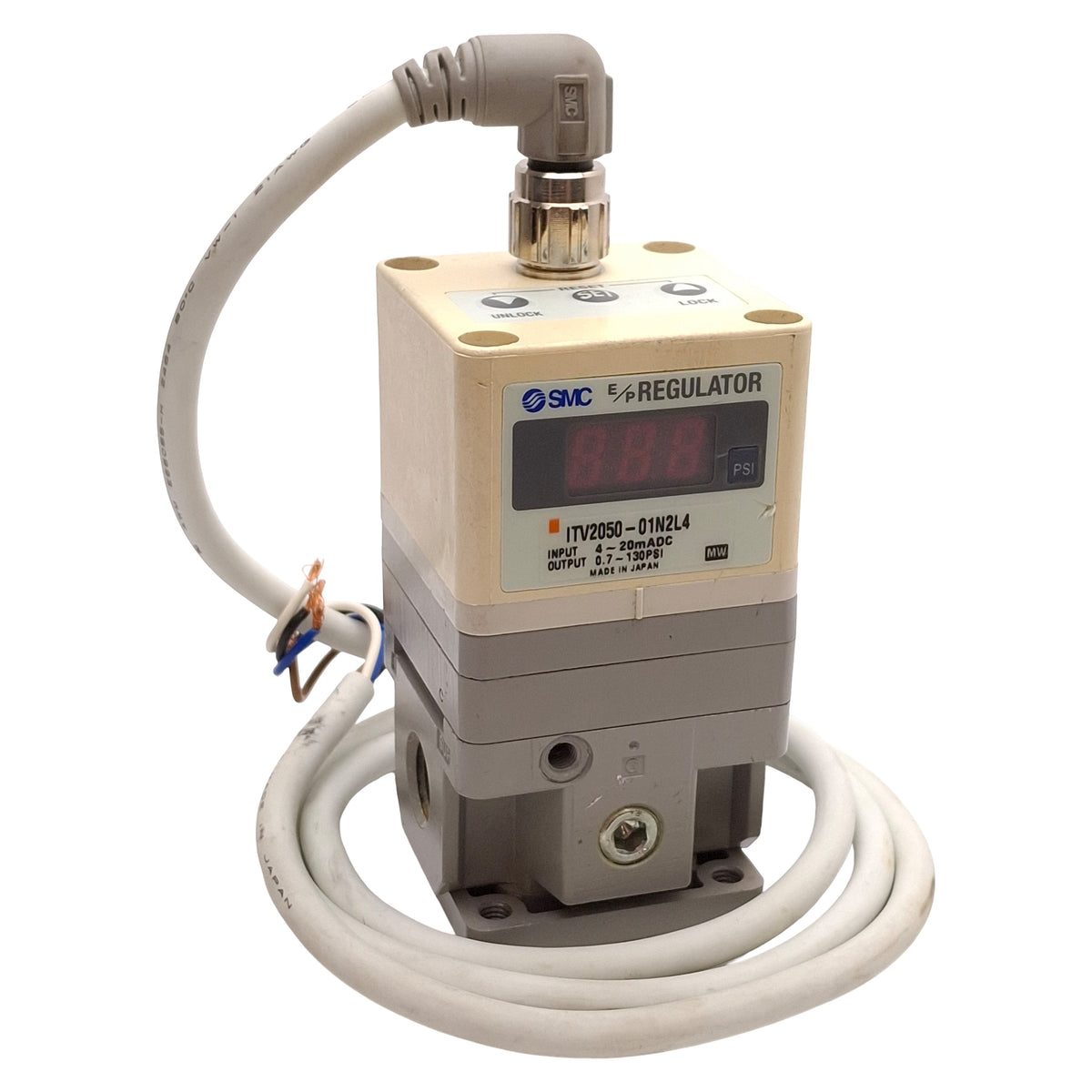 Used SMC ITV2050-01N2L4 Electro-Pneumatic Regulator, 0.7-130psi Set, 4-20mA, 1/4NPT