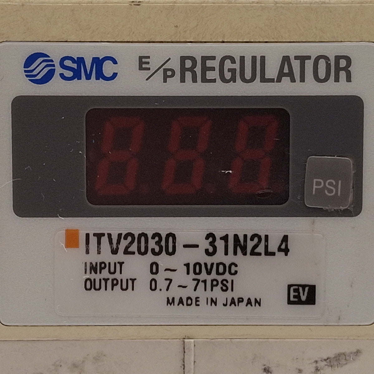 Used SMC ITV2030-31N2L4 Electro-Pneumatic Regulator, 0.7-71psi Set, 0-10VDC, 1/4NPT