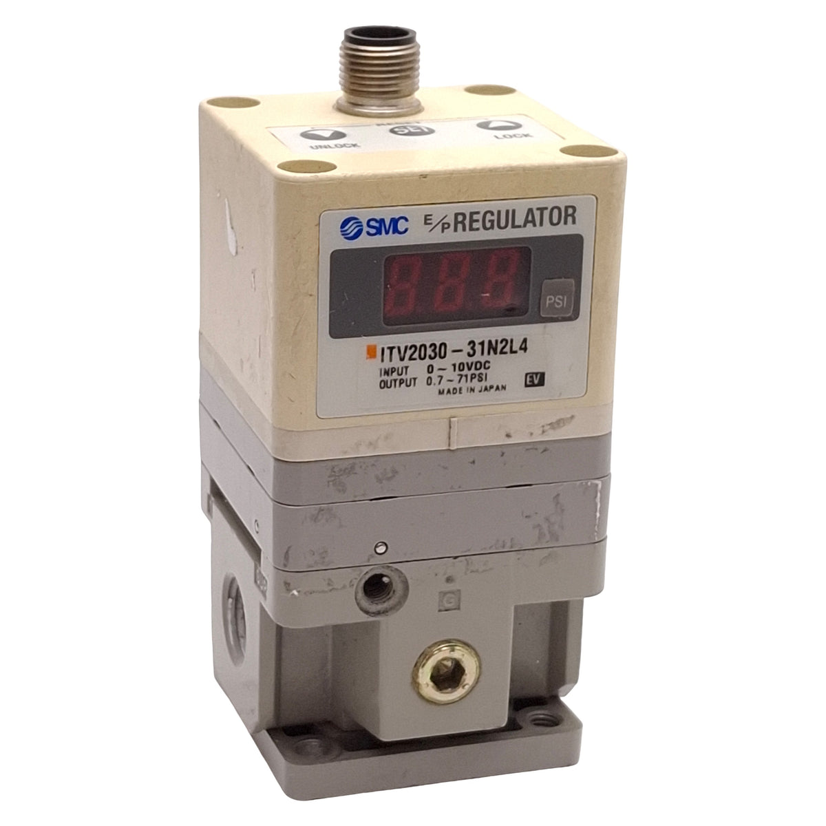 Used SMC ITV2030-31N2L4 Electro-Pneumatic Regulator, 0.7-71psi Set, 0-10VDC, 1/4NPT