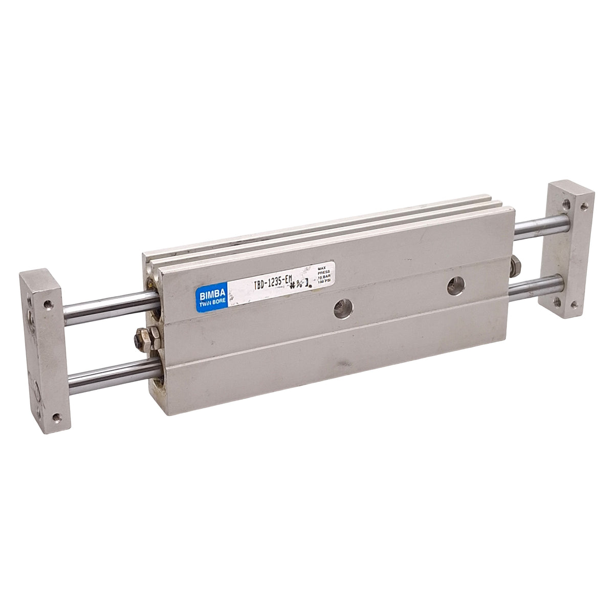 Used Bimba TBD-1235-EM Double Rod Cylinder, ø12mm Bore, 35mm Stroke, #10-32, 140psi