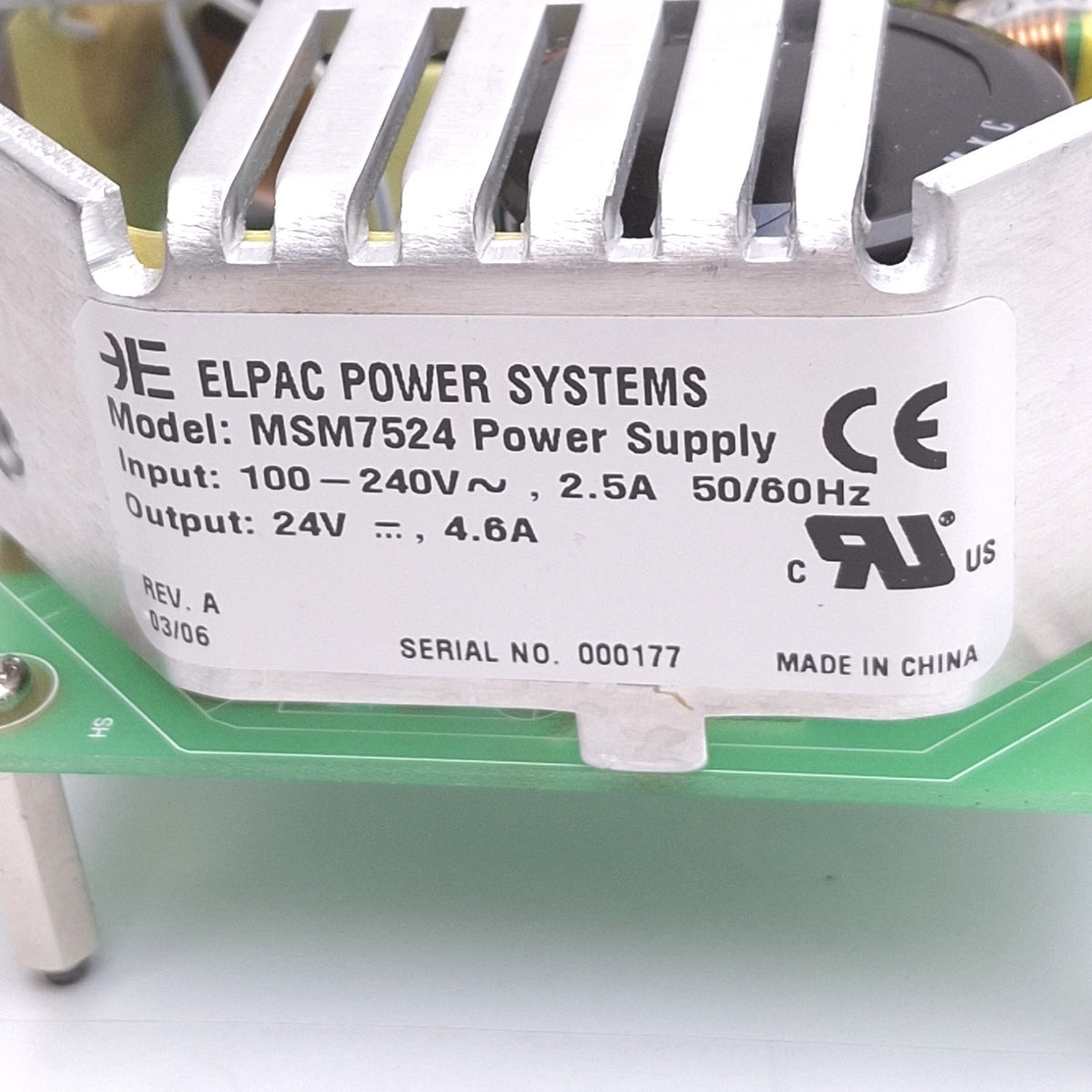 Used ELPAC Power Systems MSM7524 Power Supply, 100-240VAC In, 24VDC 4.6A Out 110W Max