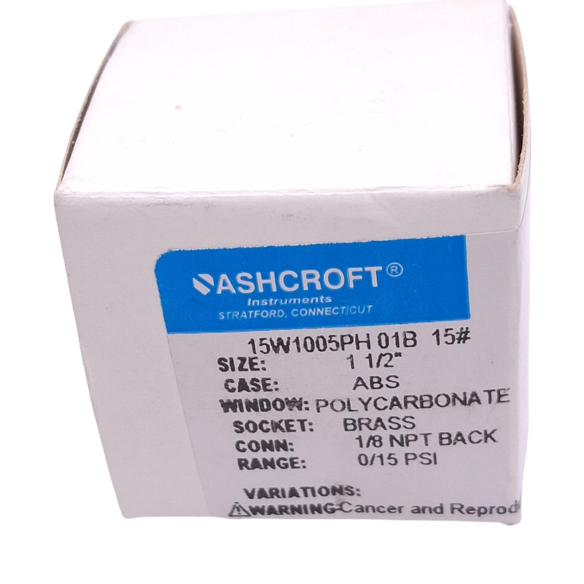 New Ashcroft 15W1005PH01B15# Pressure Gauge, ø1-1/2in, 0 to 15psi, 1/8in NPT