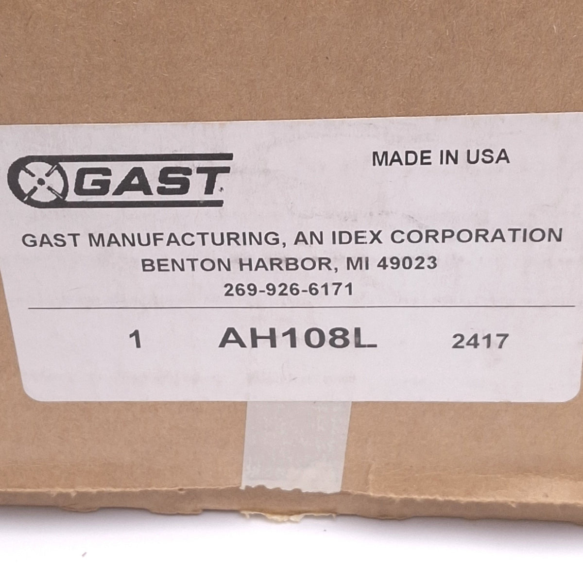 New Gast AH108L Compressed Air Mist Lubricator, 1/2in NPTF, 90 SCFM, 250psi Max