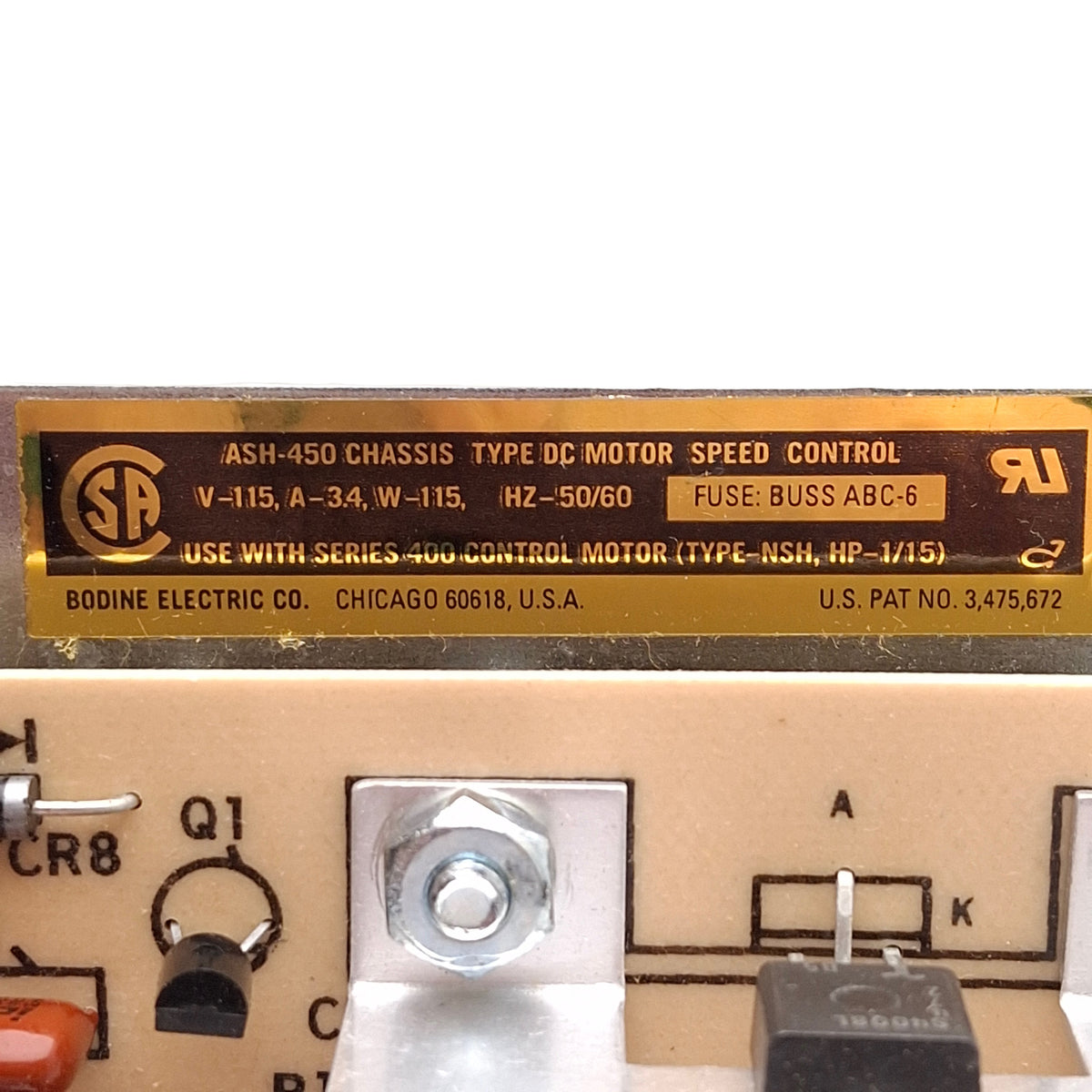 New – Open box Bodine ASH-450 DC Motor Speed Control, 1/15HP, 115VAC Input, 0-130VDC Output