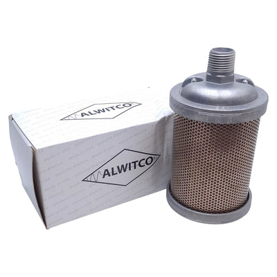 New Alwitco V05 0112005 Vacuum Pump Exhaust Muffler 1/2 NPT, ø3.15in x 6in, 150psi