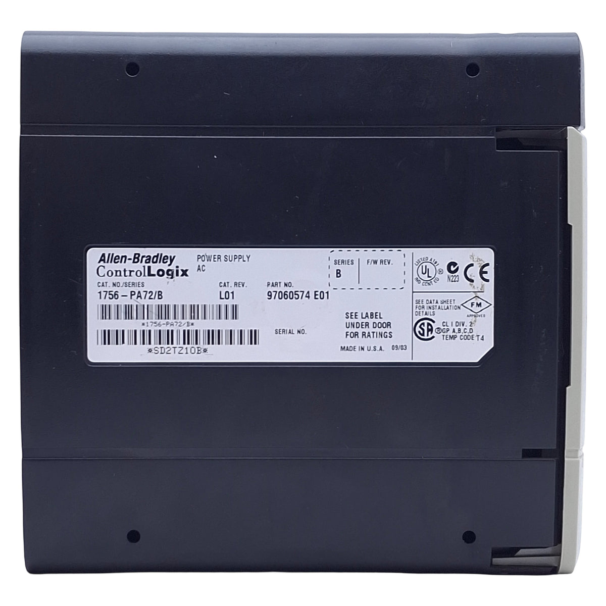 Used Allen Bradley 1756-PA72/B ControlLogix Power Supply 120/240VAC In, 1.2/24VDC Out
