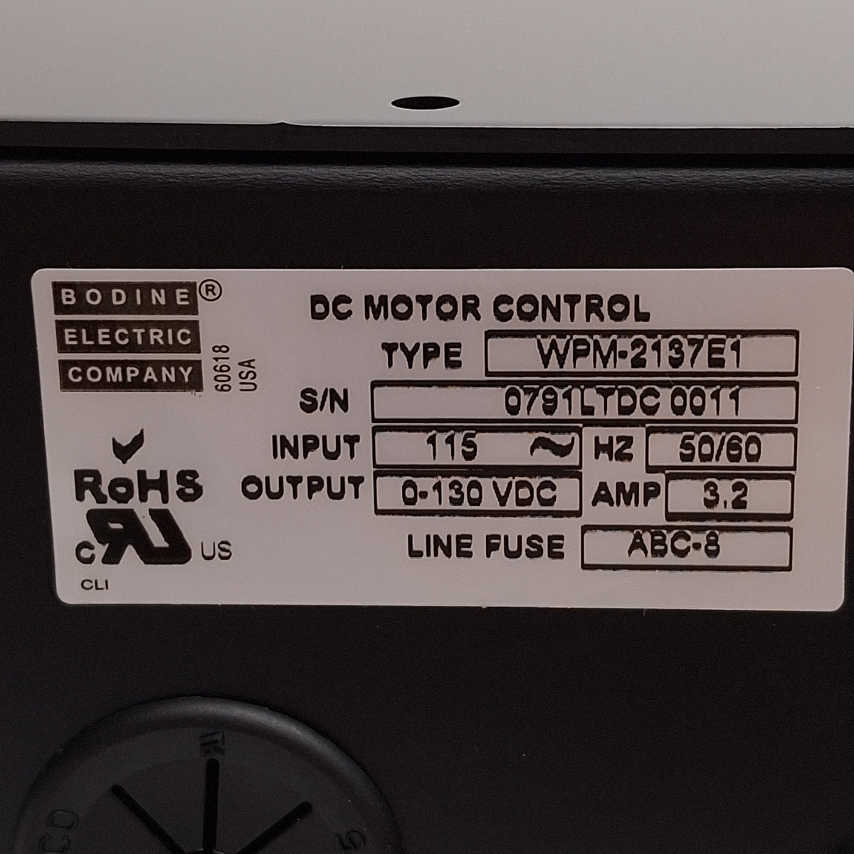 New Bodine WPM-2137E1 0791 DC Motor Speed Control, 7/16HP, 0-130VDC OUT, 115VAC IN