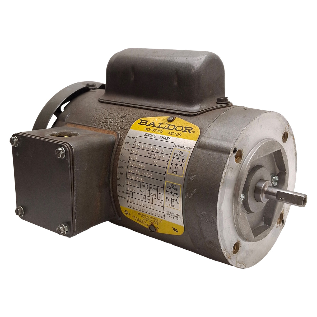 Used Baldor 33-899-127902 AC Motor, 0.13HP, 120/240VAC, 3850-3450rpm, NEMA 42C