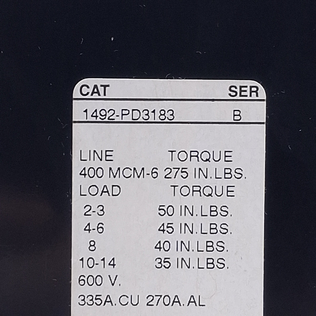 Used Allen Bradley 1492-PD3183 Power Terminal Block 3-Pole, 3-Line, 600V, 335A