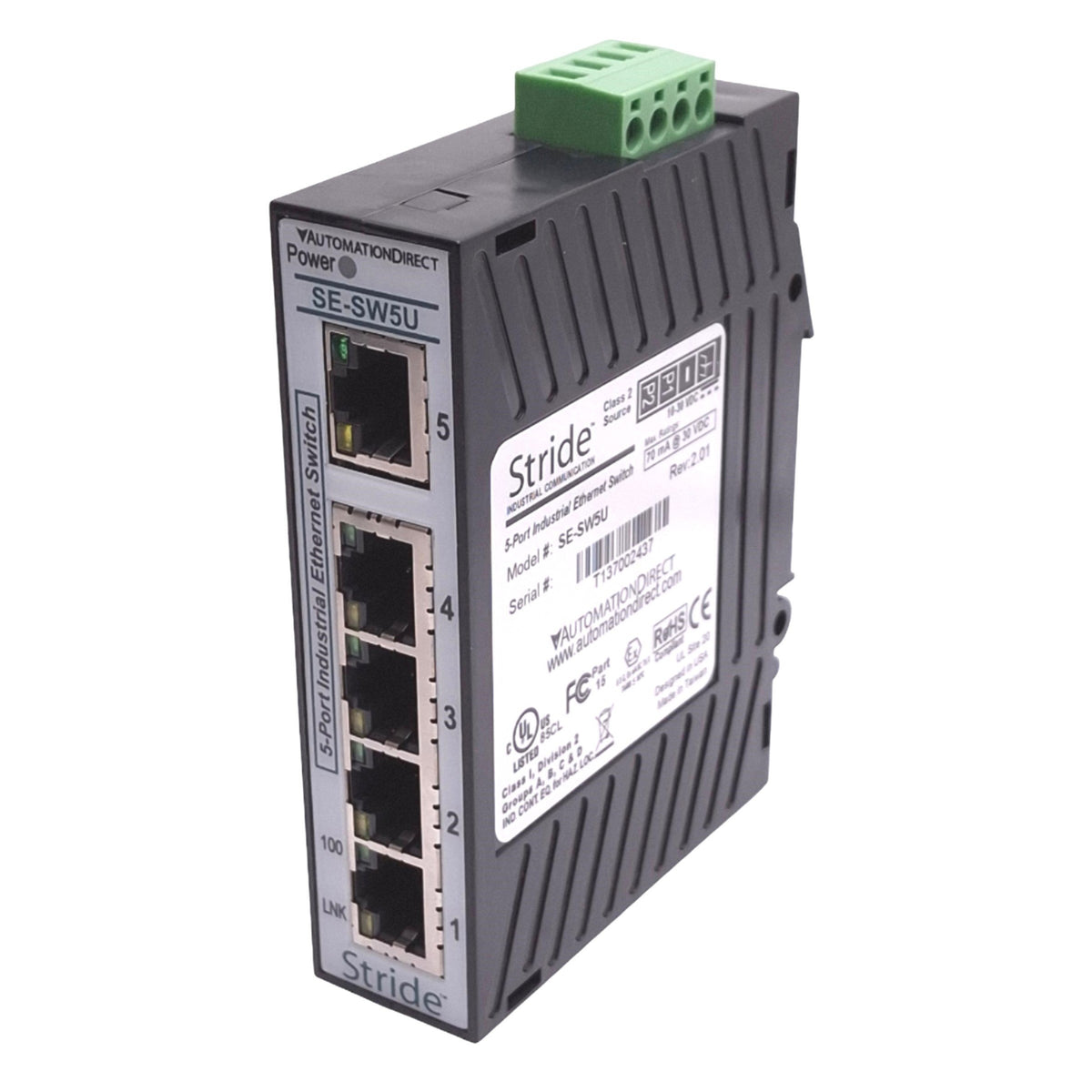 New – Open box Automation Direct SE-SW5U Stride Ethernet Switch, 5-Port RJ45, 10-30VDC