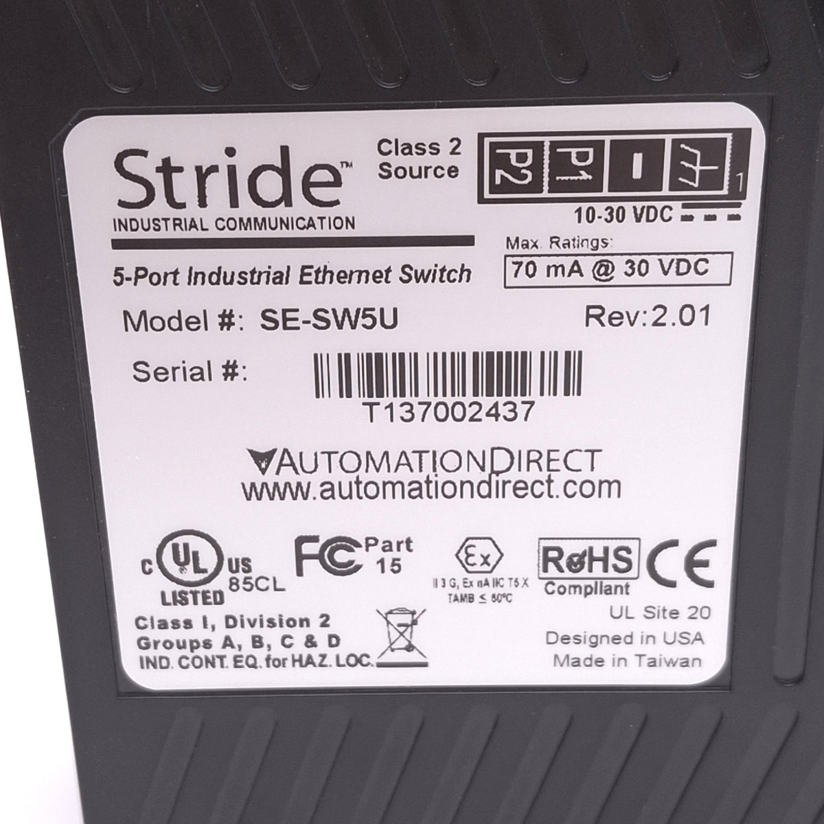 New – Open box Automation Direct SE-SW5U Stride Ethernet Switch, 5-Port RJ45, 10-30VDC