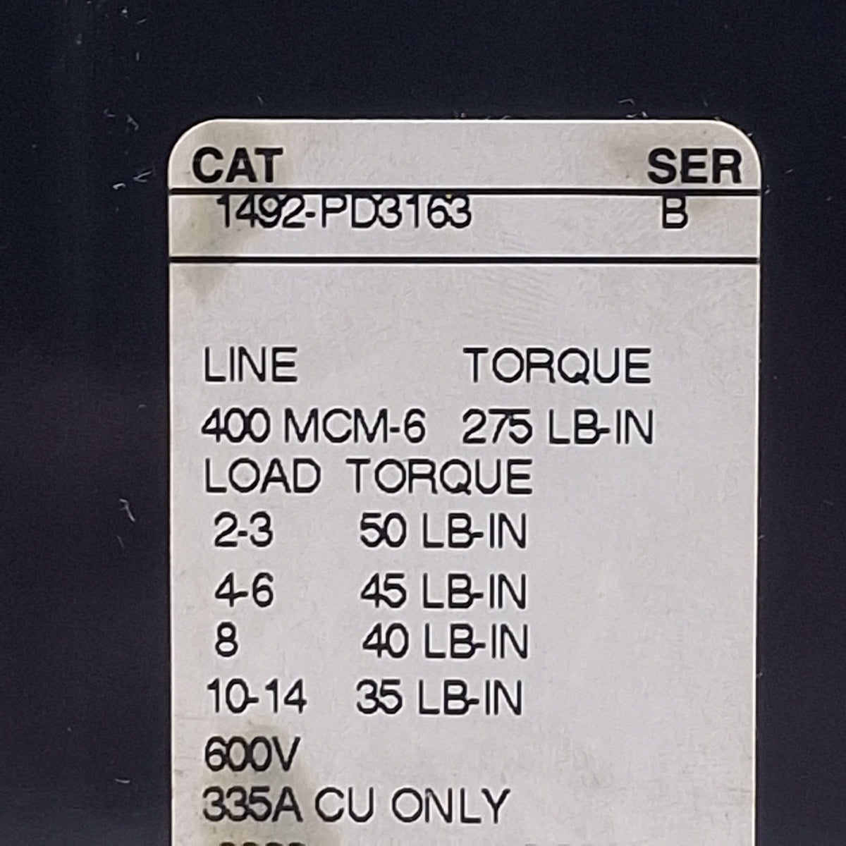 Used Allen Bradley 1492-PD3163 Power Distribution Block, 3-Pole, 335A, 1-Line 6-Load