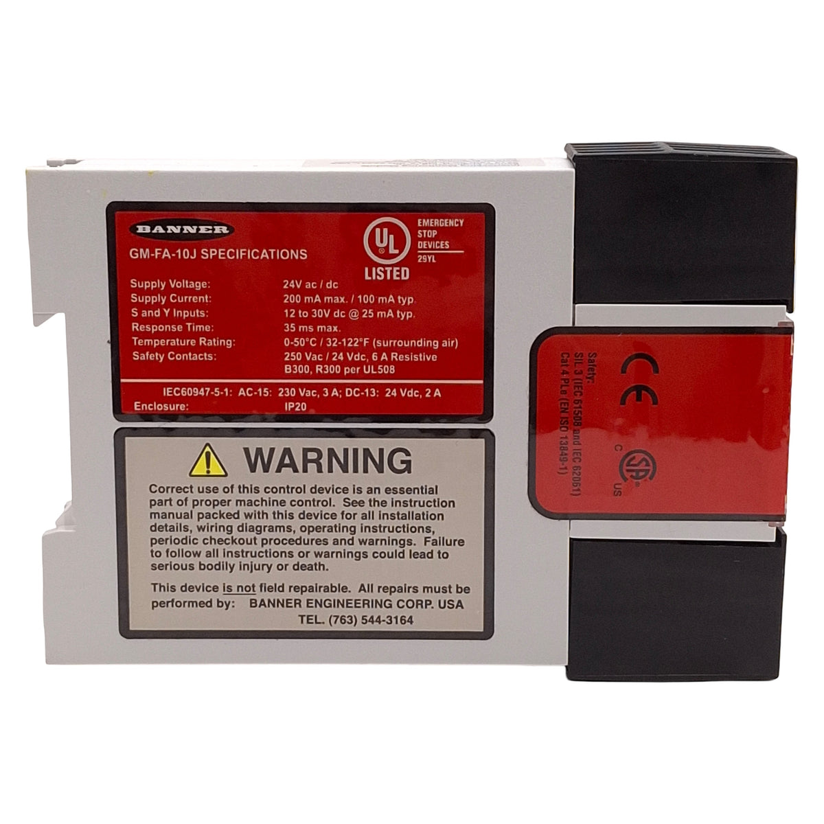 Used Banner GM-FA-10J Guard Monitoring Safety Relay, 2NO, 22.5mm, DIN Rail, 24VAC/DC