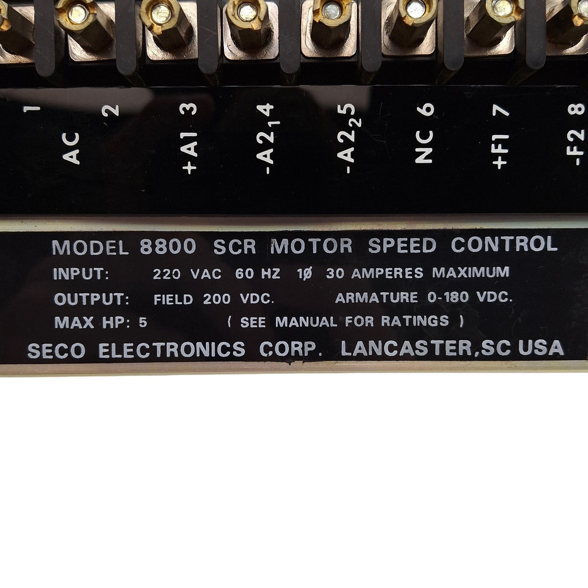 Used SECO 8800 SCR Motor Speed Control, 5HP, 200VDC Field, 0-180VDC Armature, 220VAC