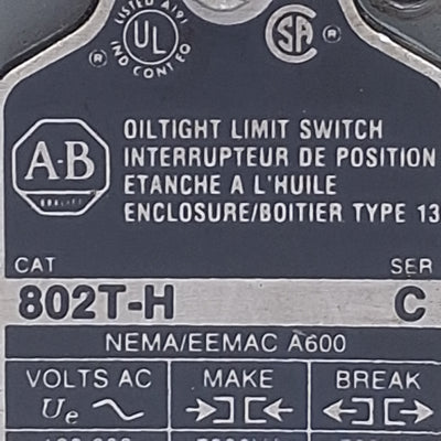 Used Allen Bradley 802T-H Oil Tight Spring Return Limit Switch, 10A, 120-600VAC