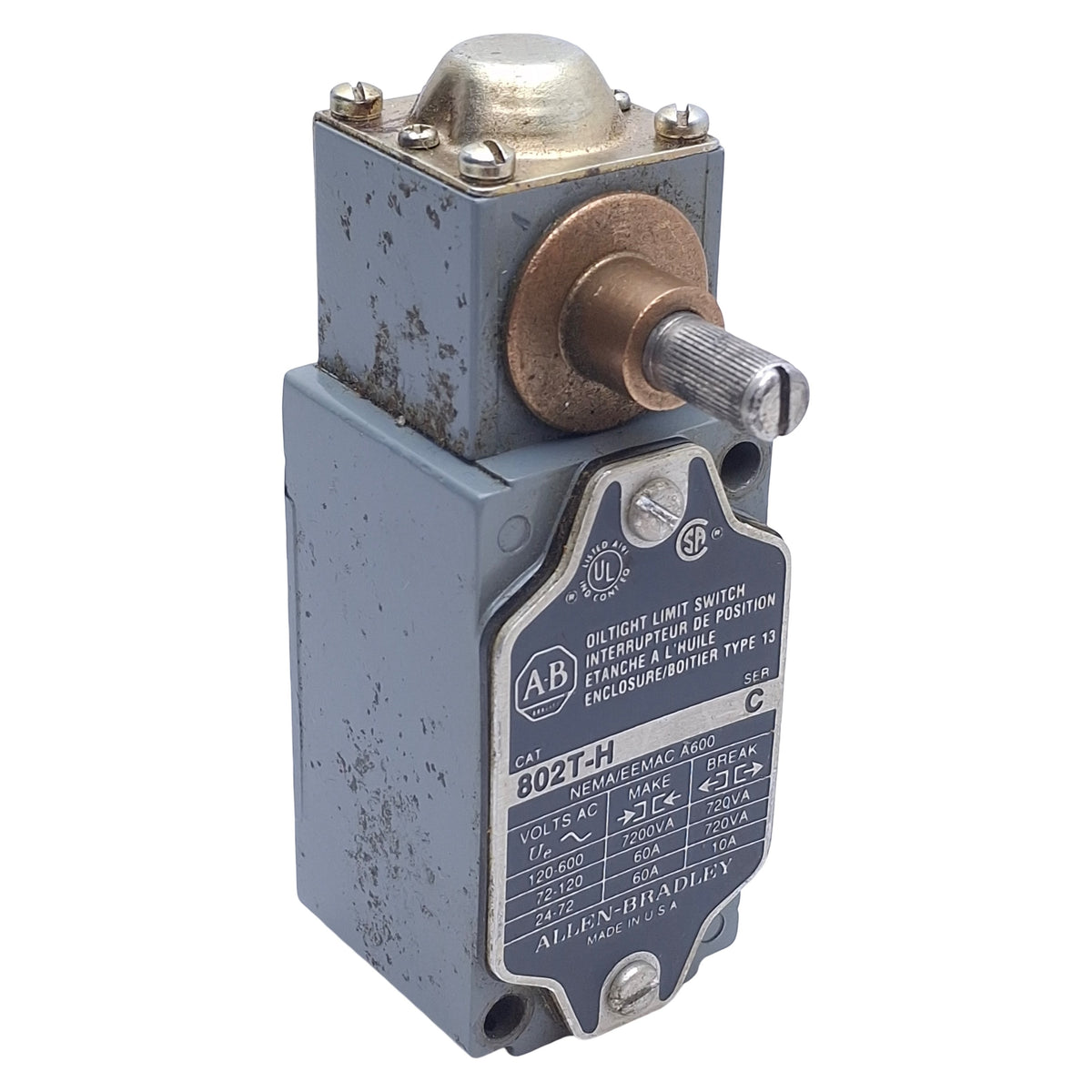 Used Allen Bradley 802T-H Oil Tight Spring Return Limit Switch, 10A, 120-600VAC