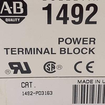 New Allen Bradley 1492-PD3163 Power Distribution Block, 3-Pole, 1-Line 6-Load 335A