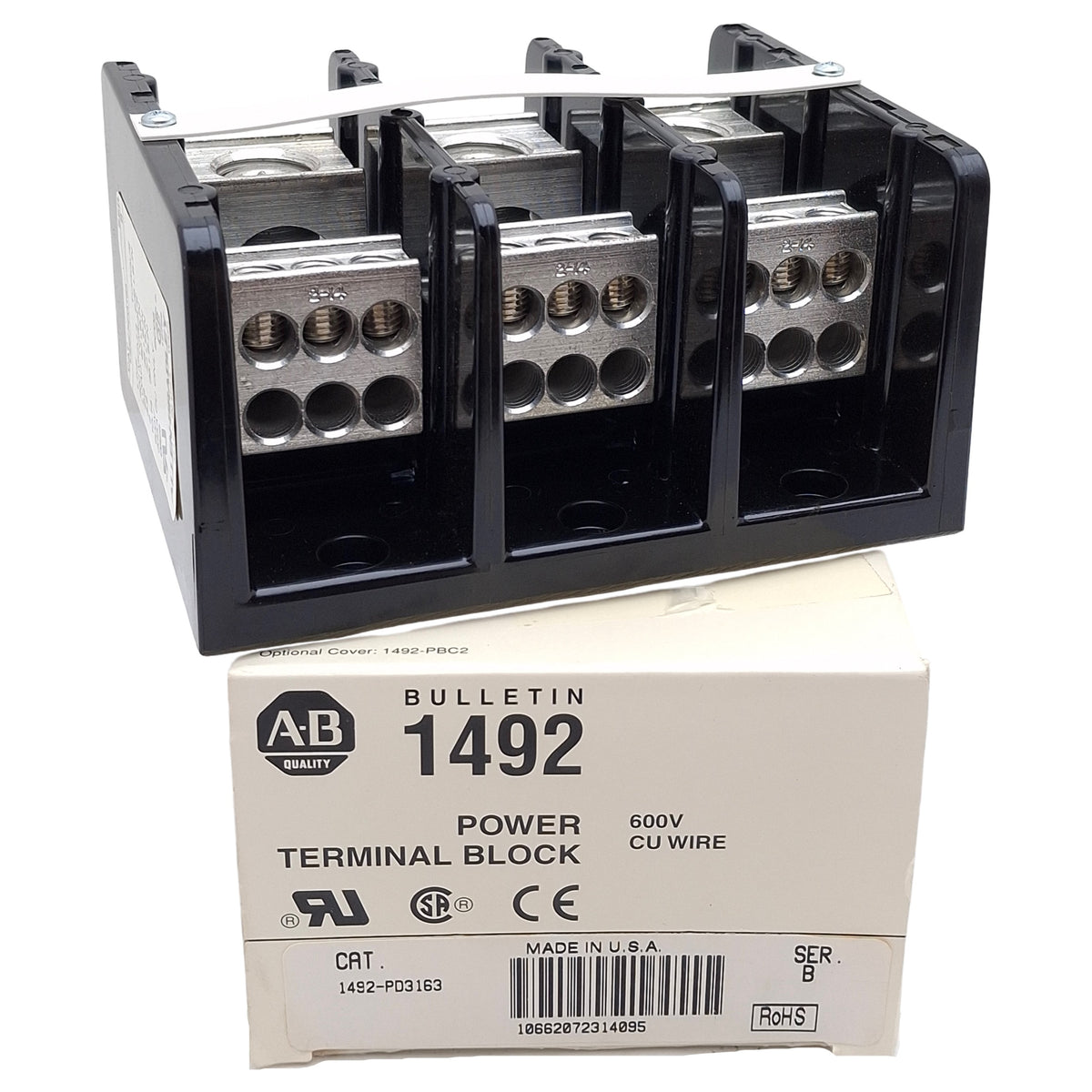 New Allen Bradley 1492-PD3163 Power Distribution Block, 3-Pole, 1-Line 6-Load 335A