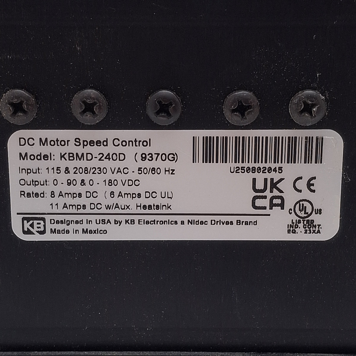 Used KB Electronics KBMD-240D DC Motor Speed Control, 1/2HP, 90/180VDC, 115/230VAC In
