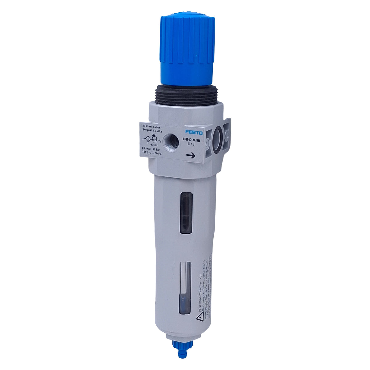 Used Festo LFR-D-MINI Filter Regulator, 0.1MPa-1.6MPa, 40µm, 26.25cfm Flow, G1/8