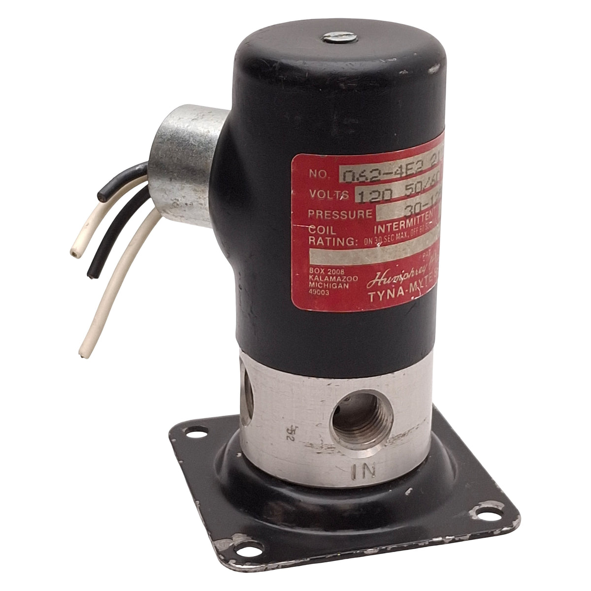 Used Humphrey 062-4E2-21-CD Tyna-Myte Solenoid Valve, 4-Way, 30-125psi, 120VAC Coils