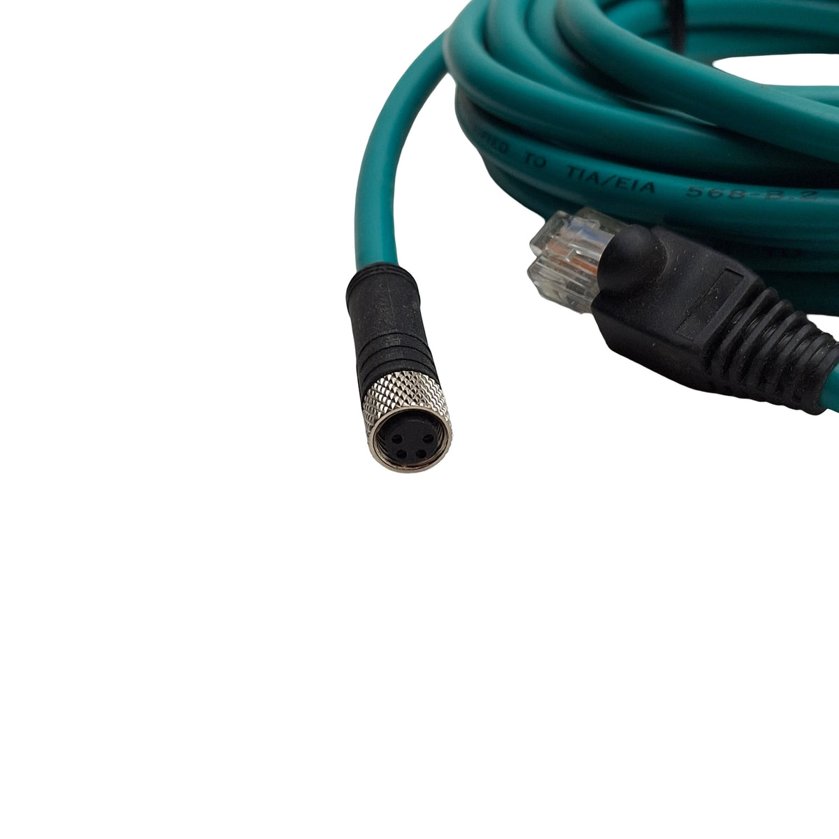 New – Open box Banner Engineering IVUC-E-415 Double Ended Cordset, M8 4-Pin F to RJ45 Male, 5m